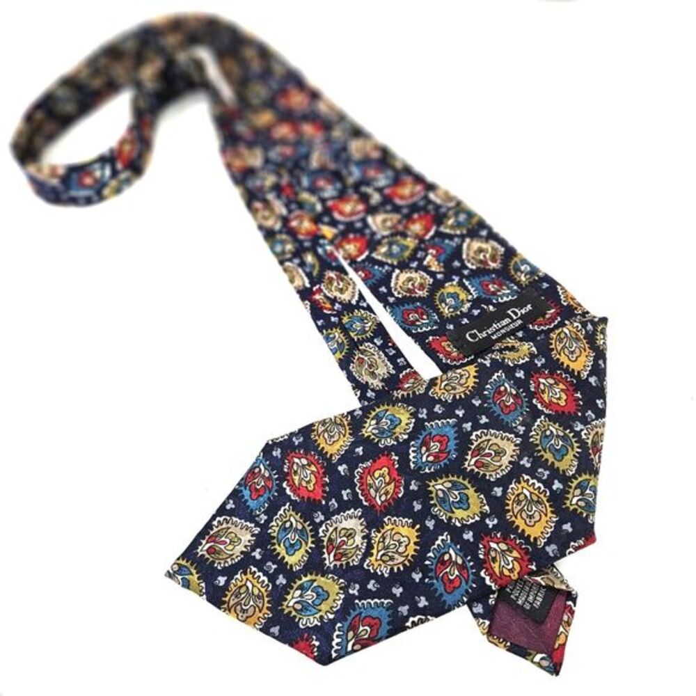 Vintage Christian Dior Monsieur Men’s Neck Tie ~56"×3.5"‎ Blue Floral Polyester